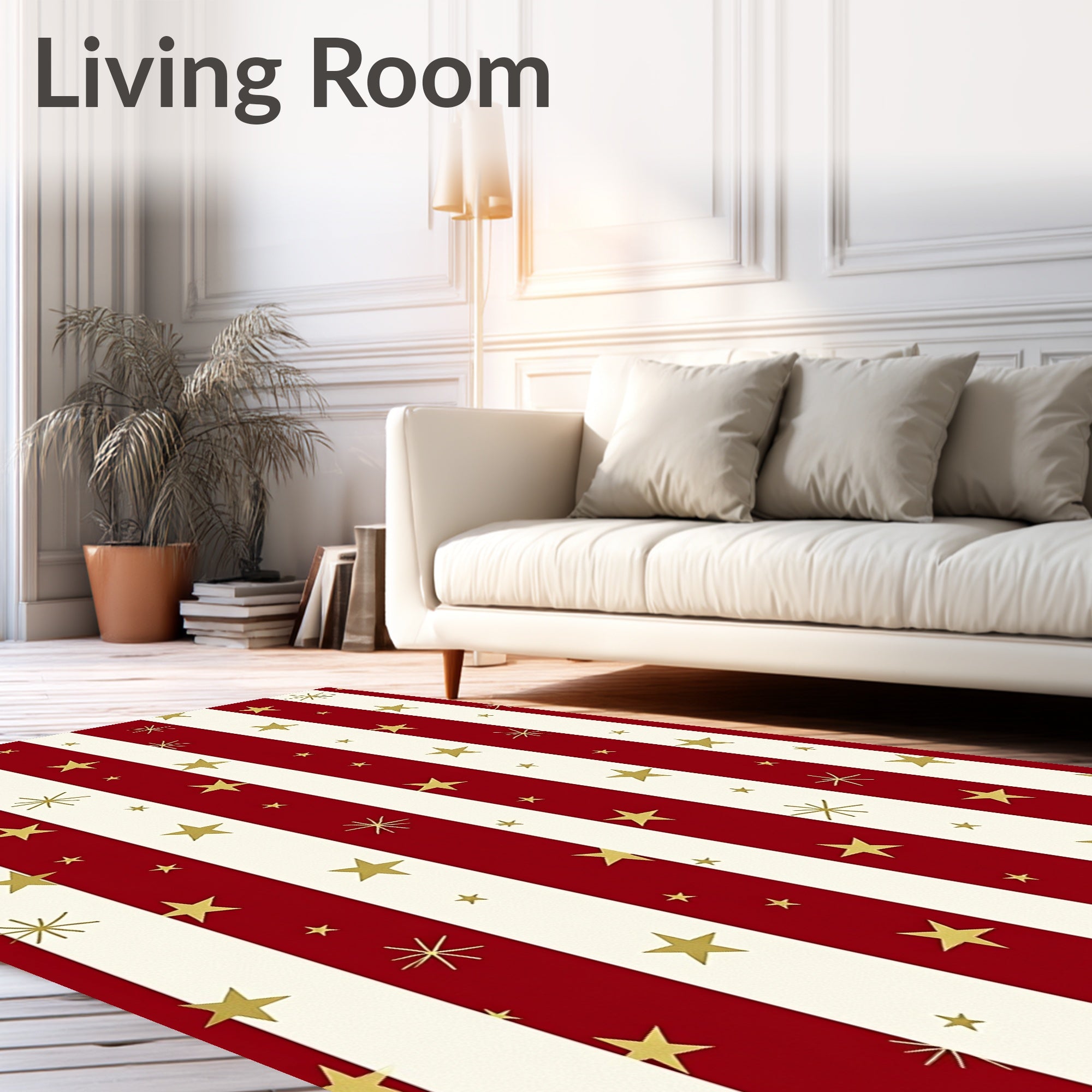 Red Cream Golden Star Stripes Rug