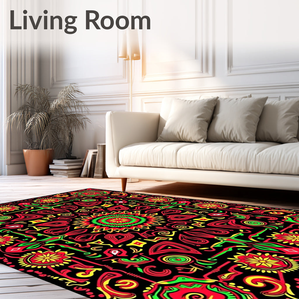 Vibrant tribal sunburst mandala Rug
