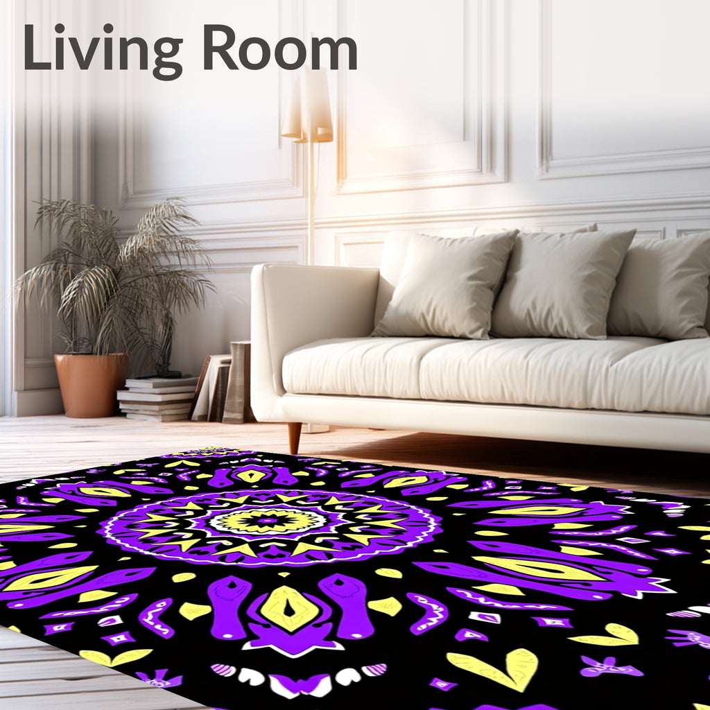 Bold Purple Yellow Abstract Radiating Rug