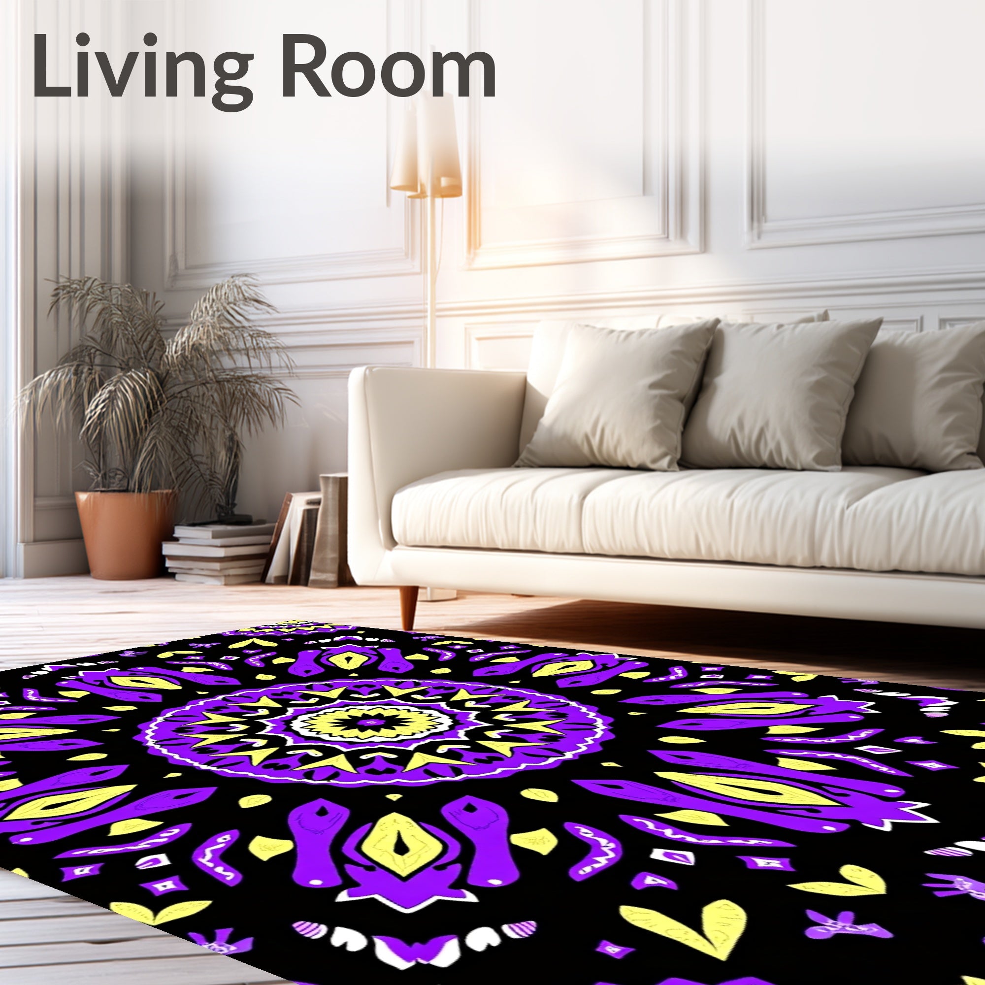 Bold Purple Yellow Abstract Radiating Rug