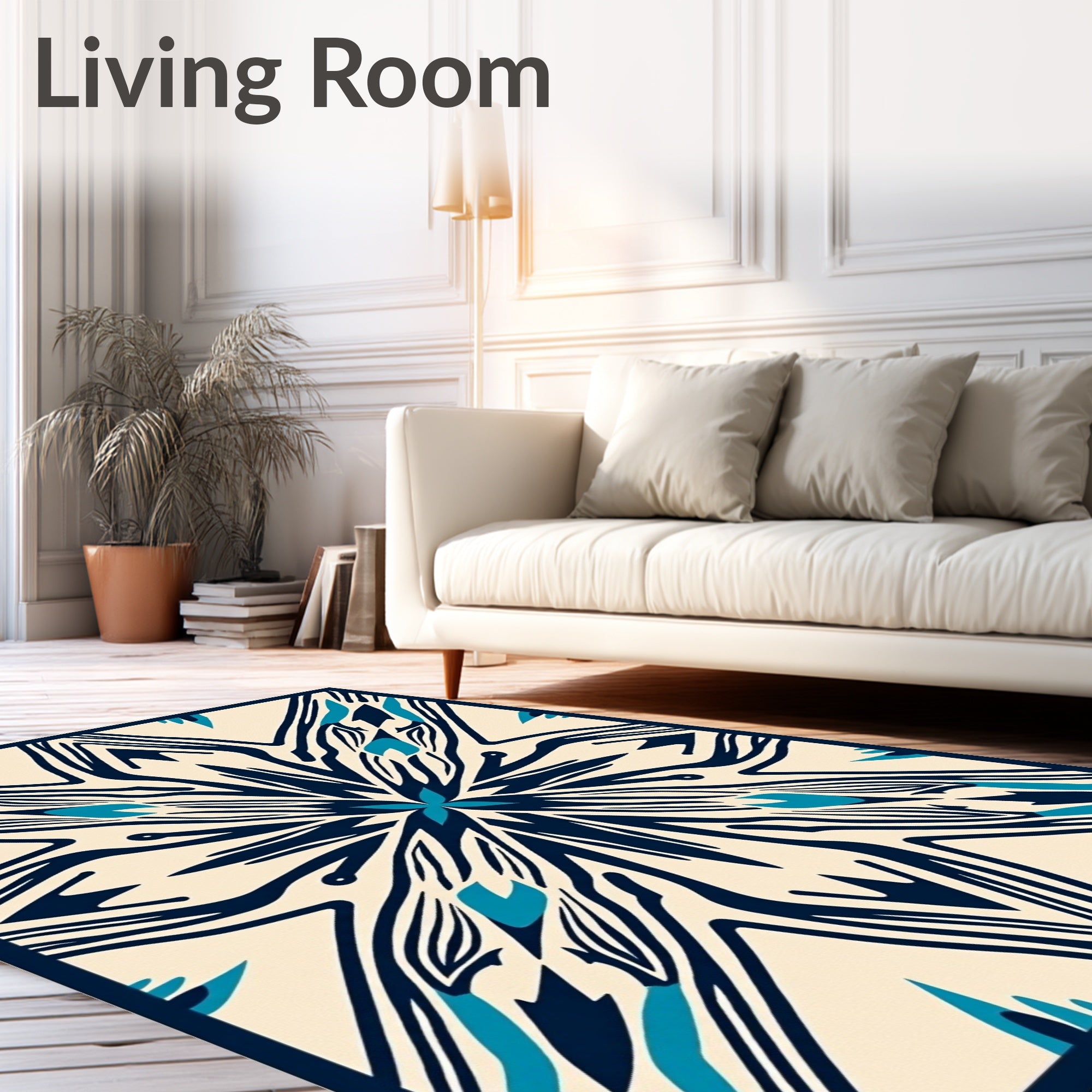 Cream and Navy Bloom Starburst Rug