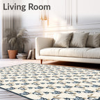 Abstract Geometric Shapes Cream Blue Rug