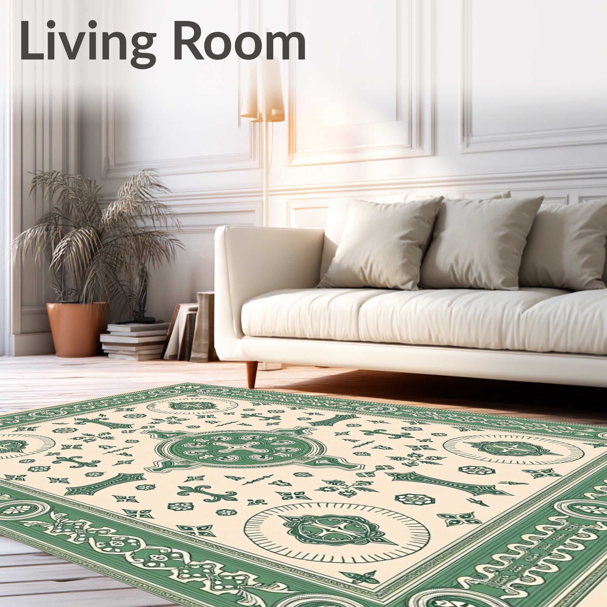 Green Cream Intricate Medallion Rug