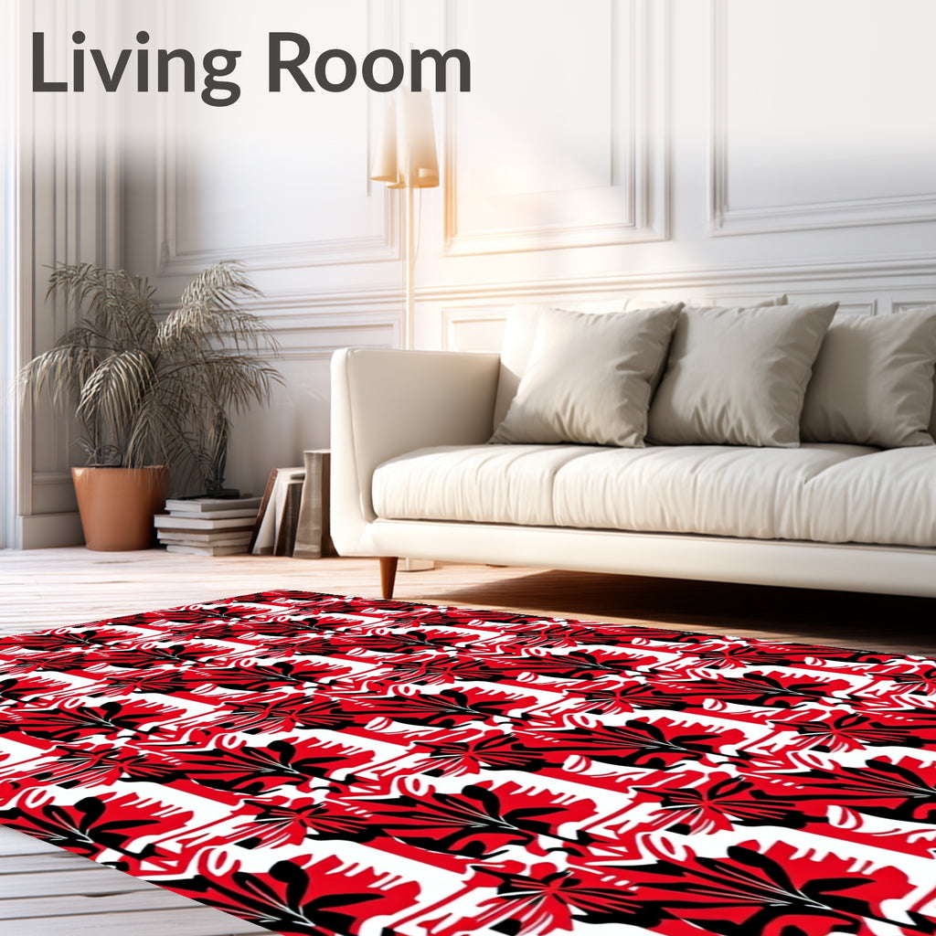 Bold Red Tropical Foliage Repeat Rug