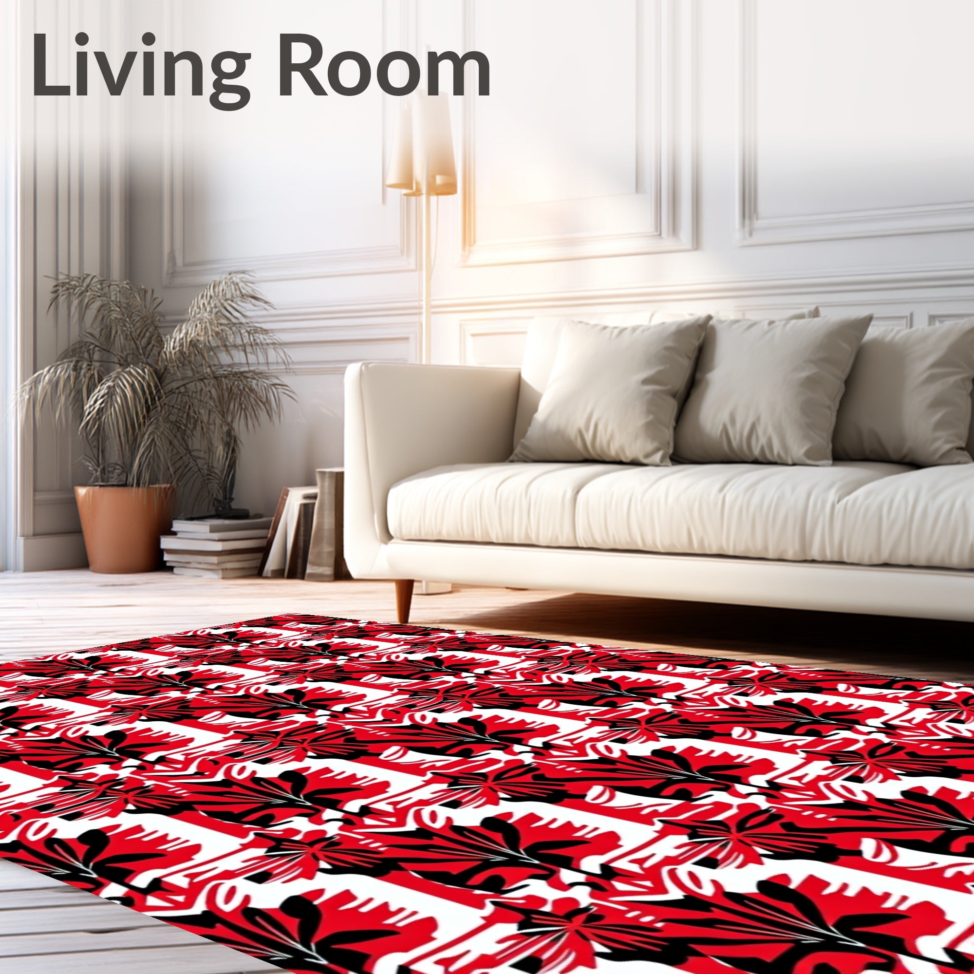 Bold Red Tropical Foliage Repeat Rug