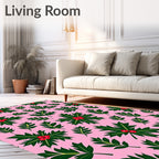 Pink Holly Berry Foliage Collage Rug