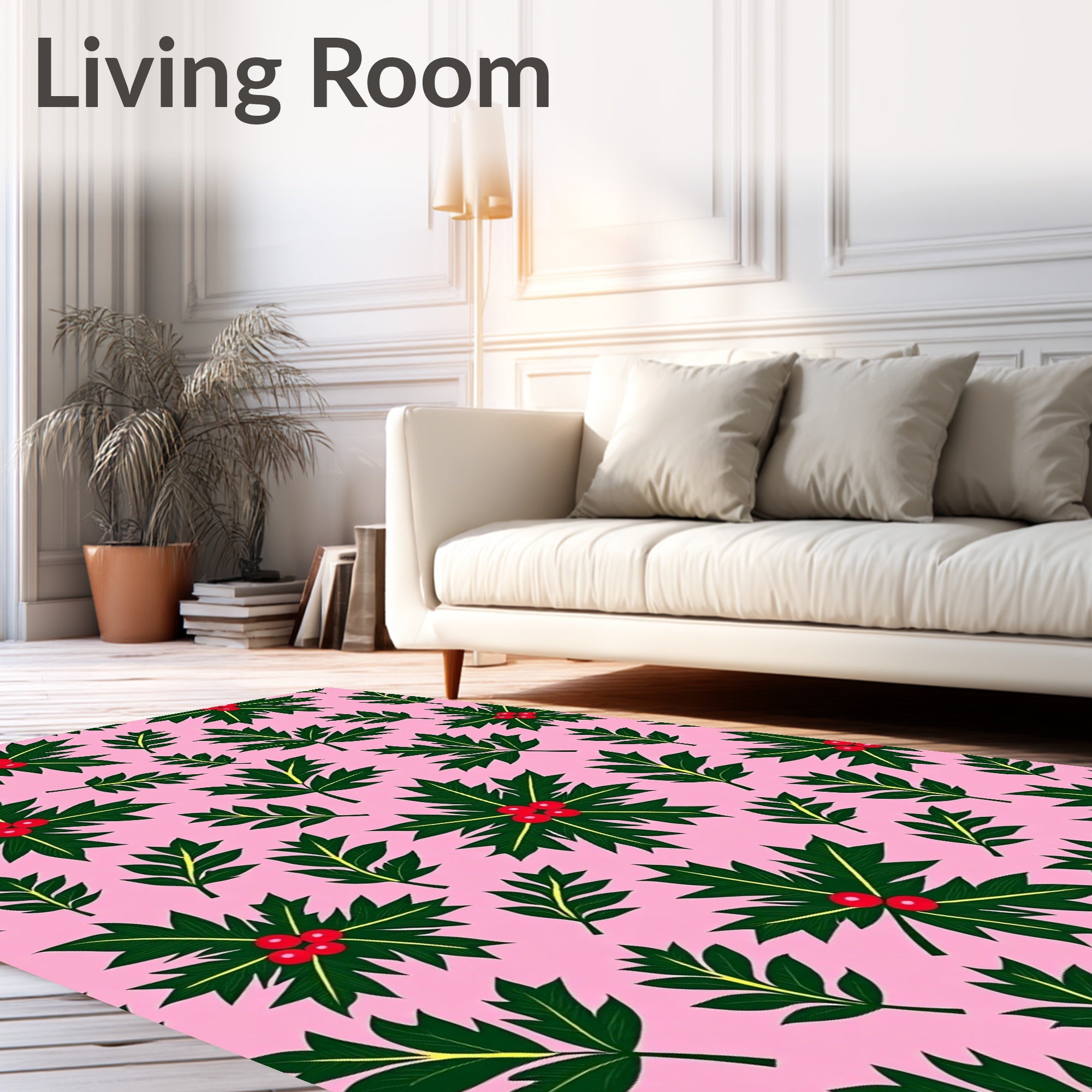 Pink Holly Berry Foliage Collage Rug