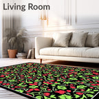 Black Floral Vine Red Berry Rug
