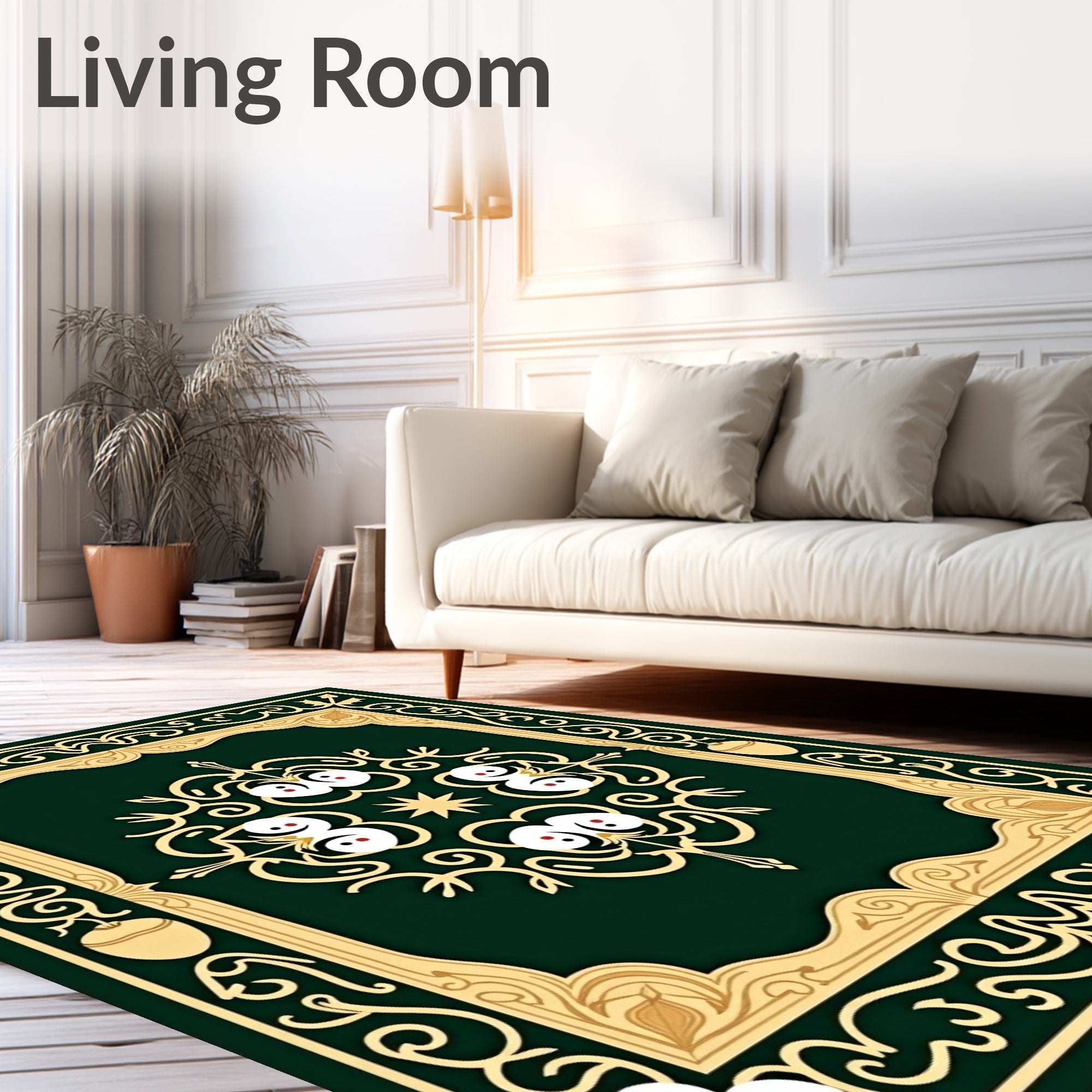 Deep Emerald Golden Arabesque Medallion Rug