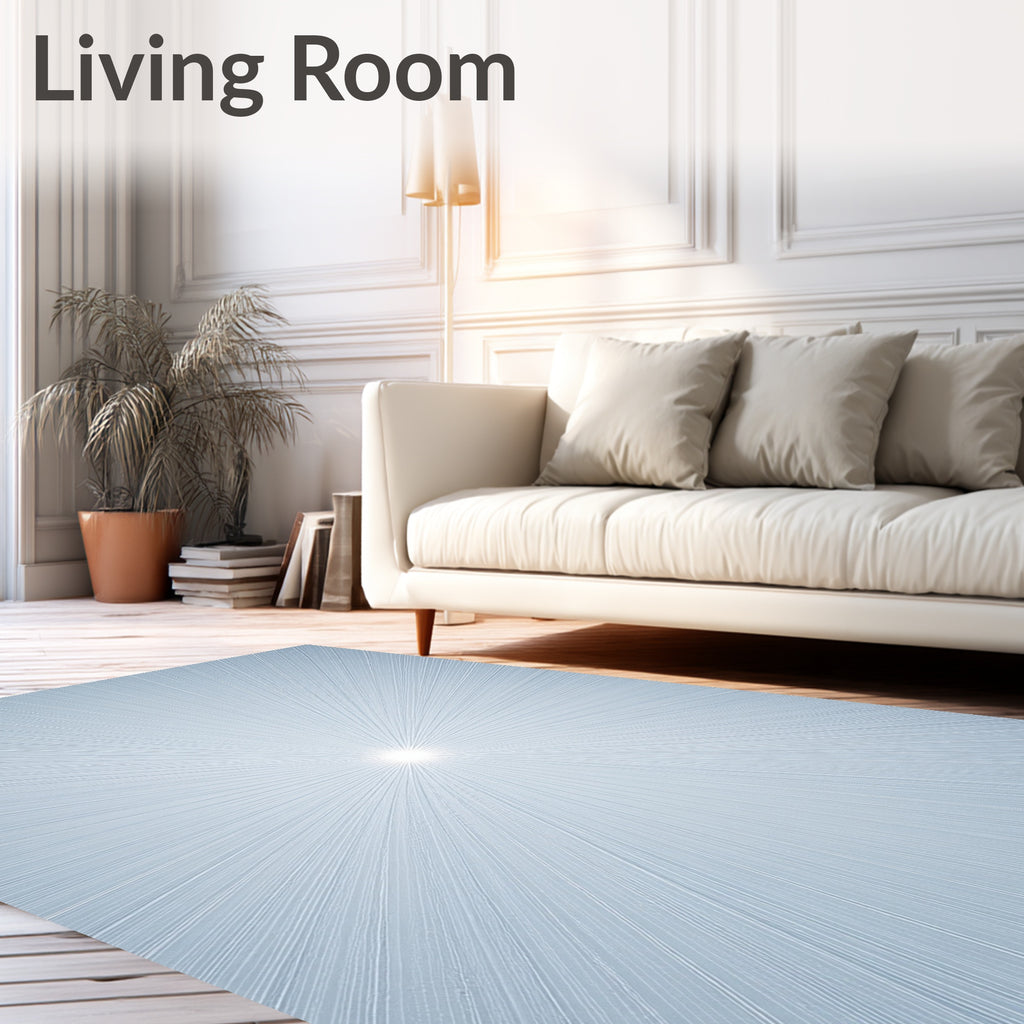 Pale Blue Sunburst Radial Lines Rug