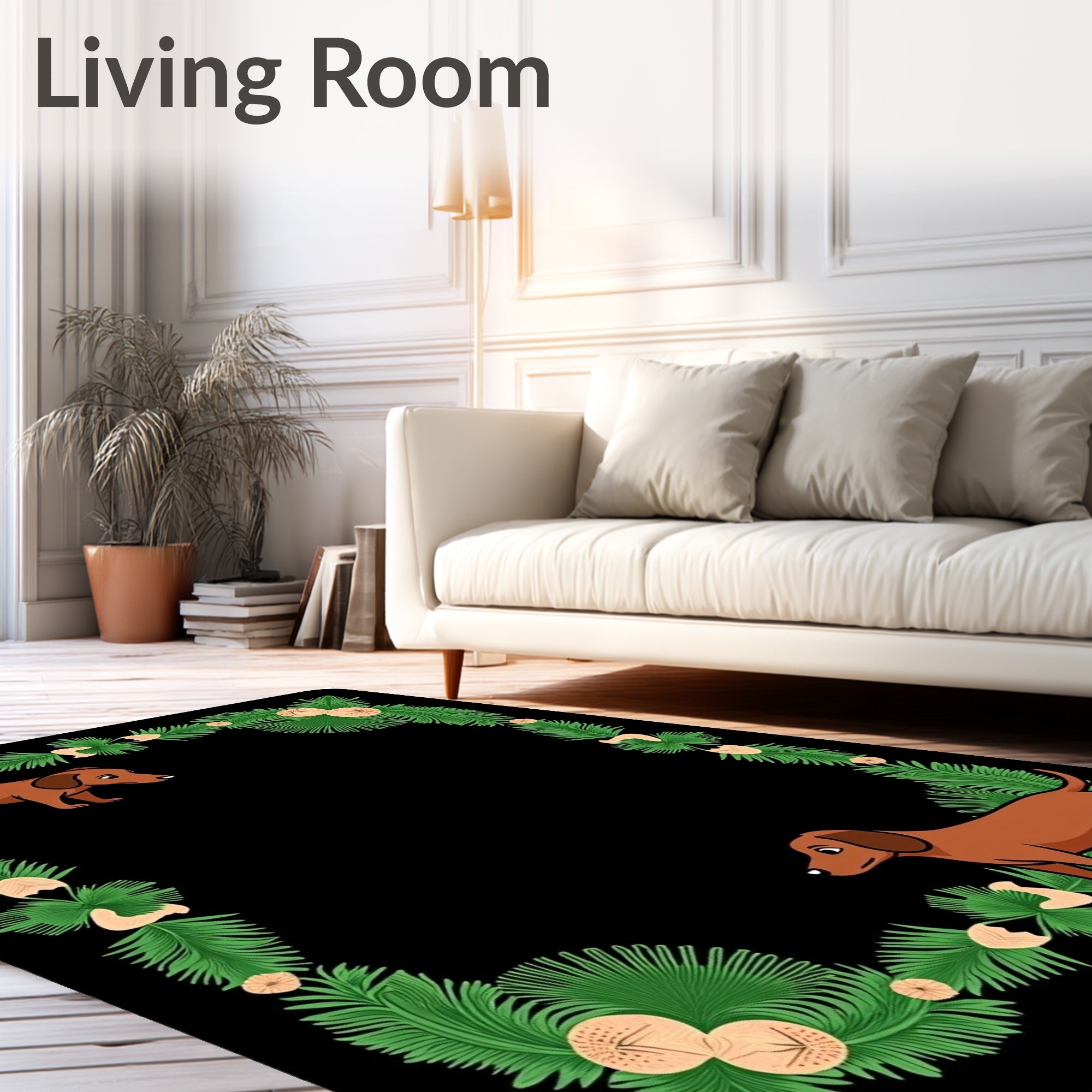 Dachshund Garden Corner Greenery Frame Rug