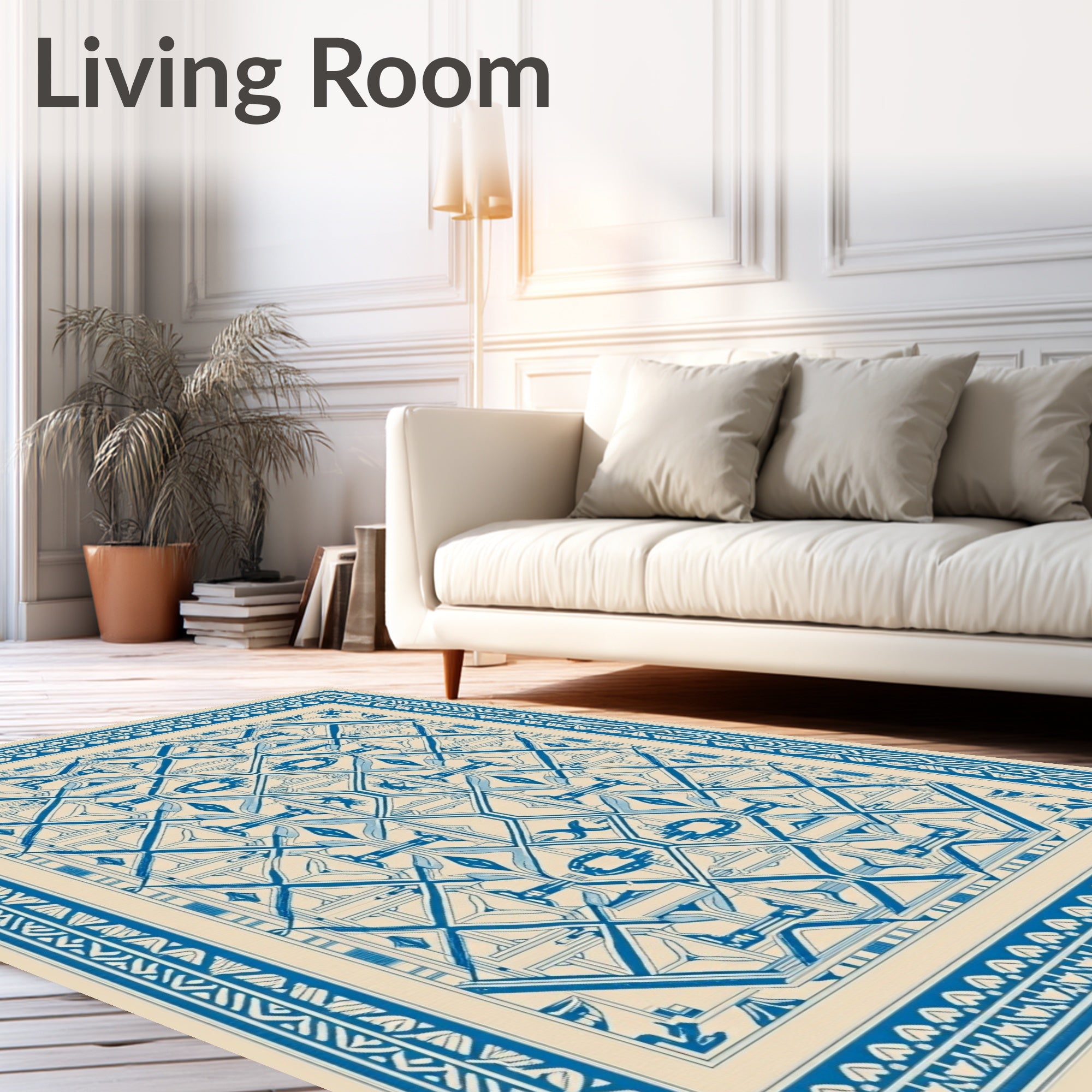 Intricate Blue Geometric Medallion Rug