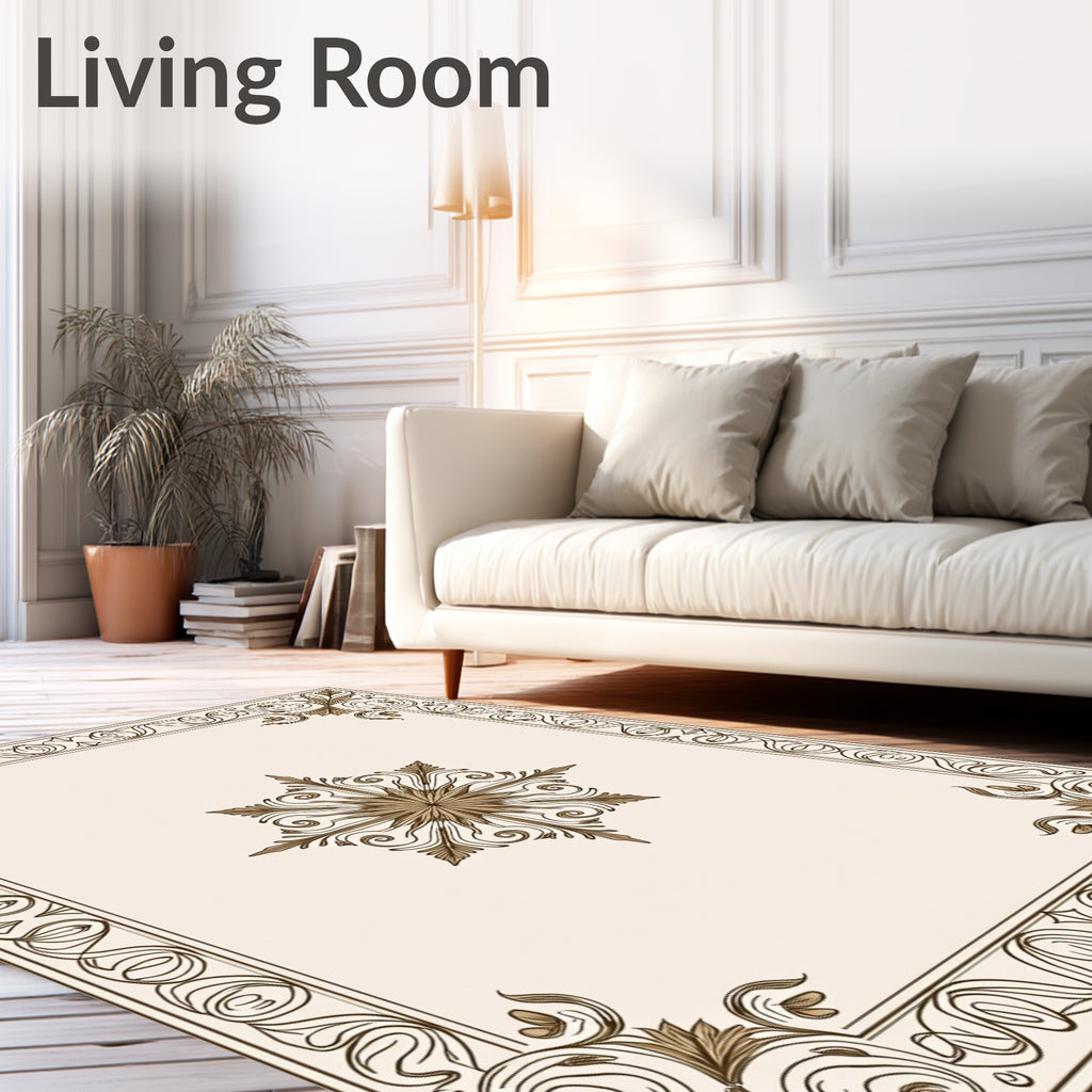 Vintage Brown Floral Medallion Frame Rug