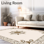 Vintage Brown Floral Medallion Frame Rug