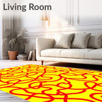 Abstract Red Swirl Yellow Field Rug