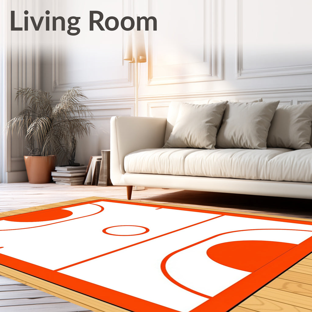 Orange Basketball Court Geometric Design Rug