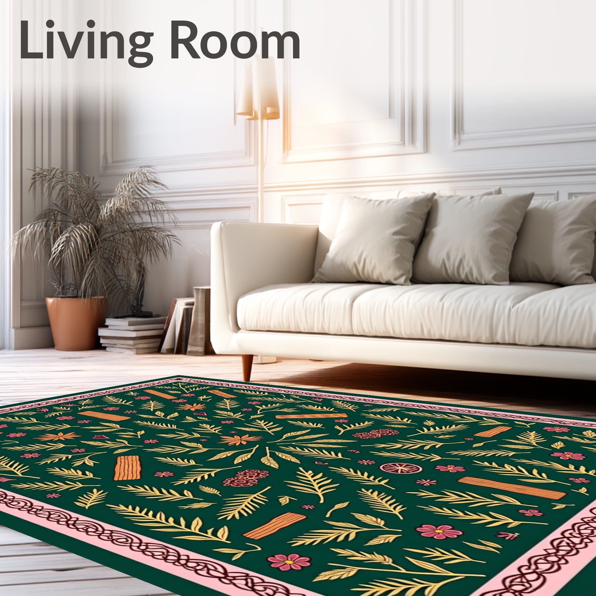 Emerald Forest Woodland Floral Medley Rug