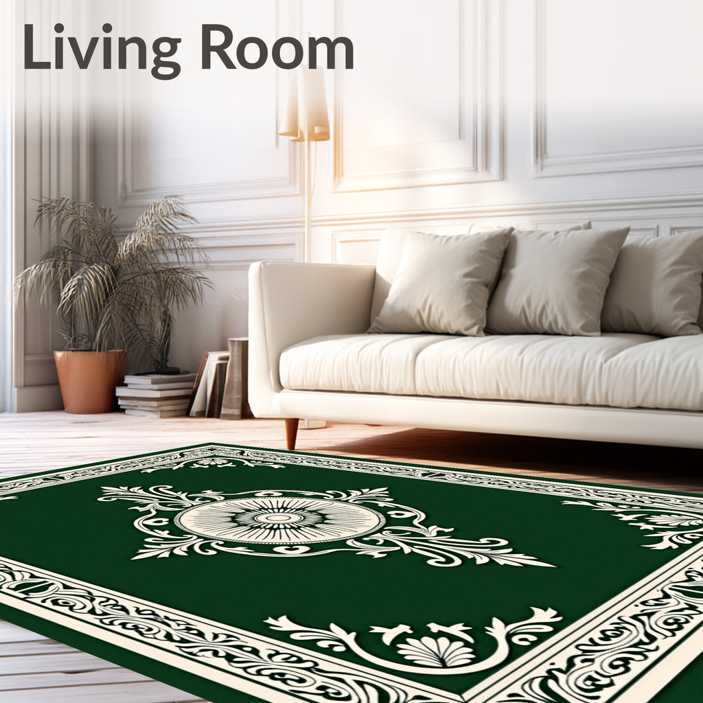 Emerald Green Classic Floral Medallion Rug