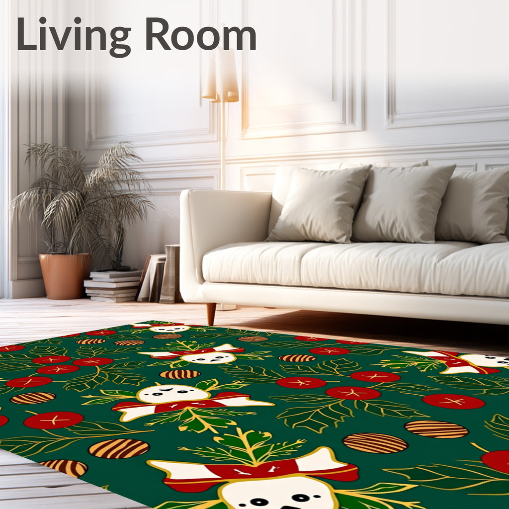 Green White Red Christmas Character Garland Rug