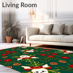 Green White Red Christmas Character Garland Rug