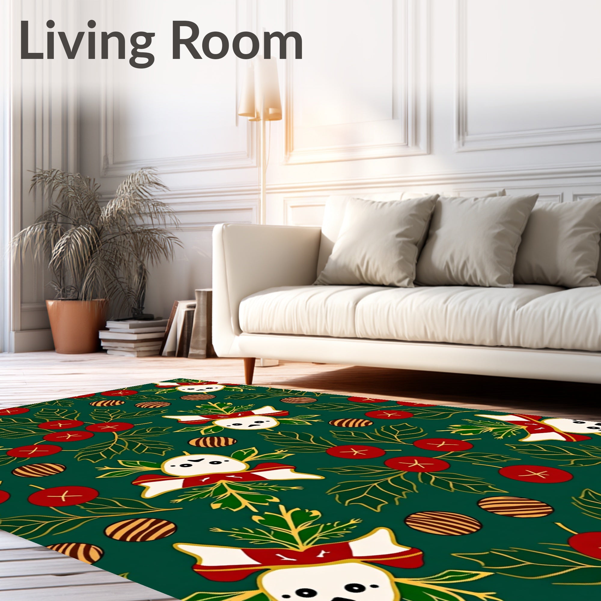 Green White Red Christmas Character Garland Rug
