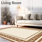 Cream and Brown Ornate Border Rug