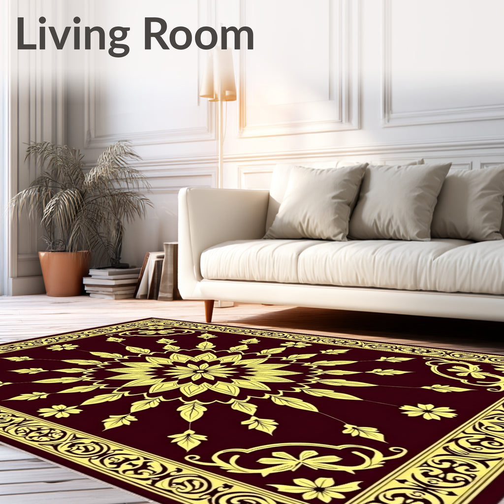 Crimson Yellow Floral Medallion Rug