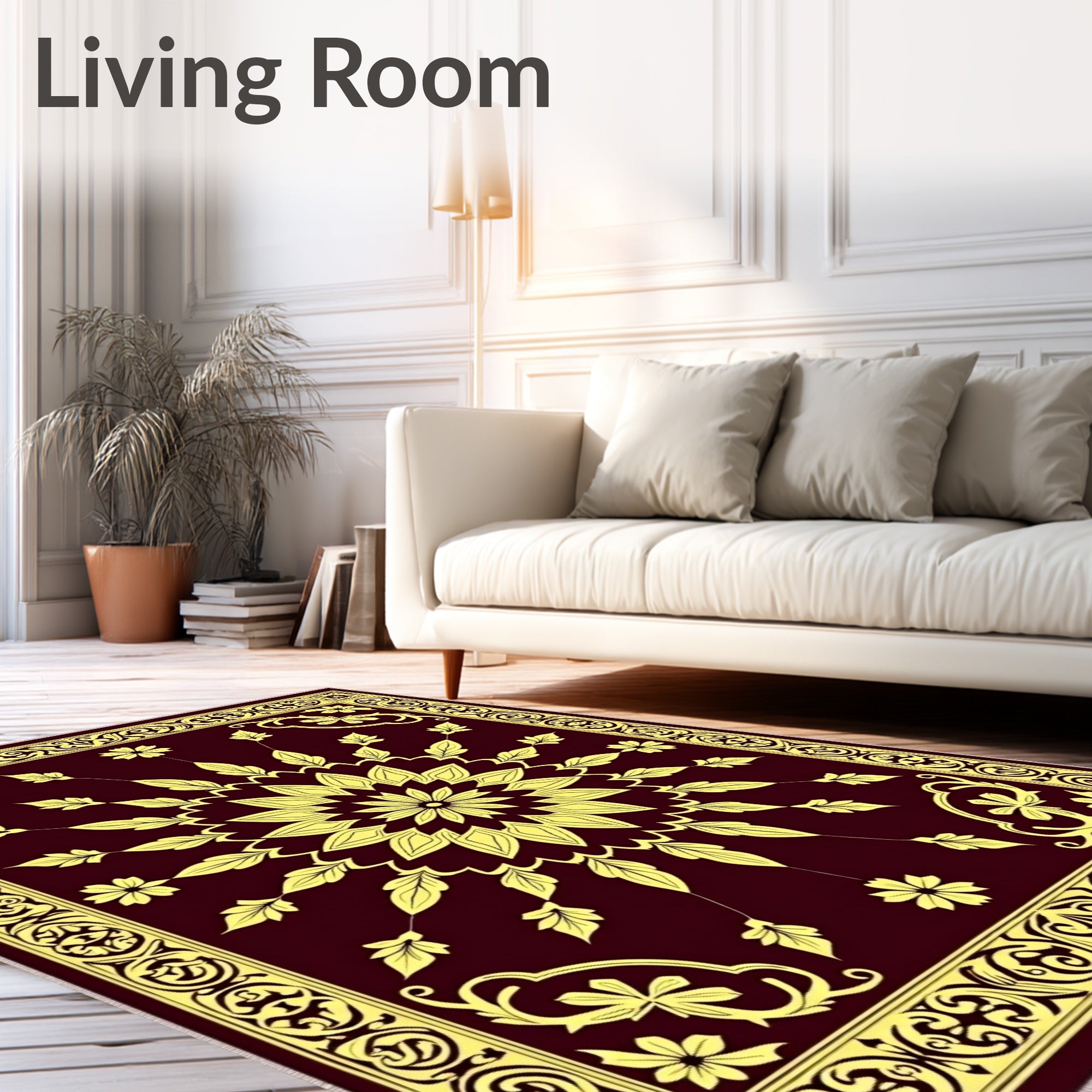 Crimson Yellow Floral Medallion Rug