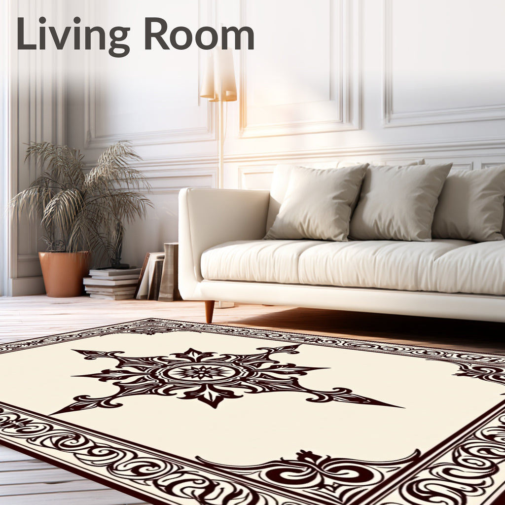 Antique Ivory Dark Brown Medallion Border Rug