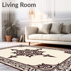 Antique Ivory Dark Brown Medallion Border Rug