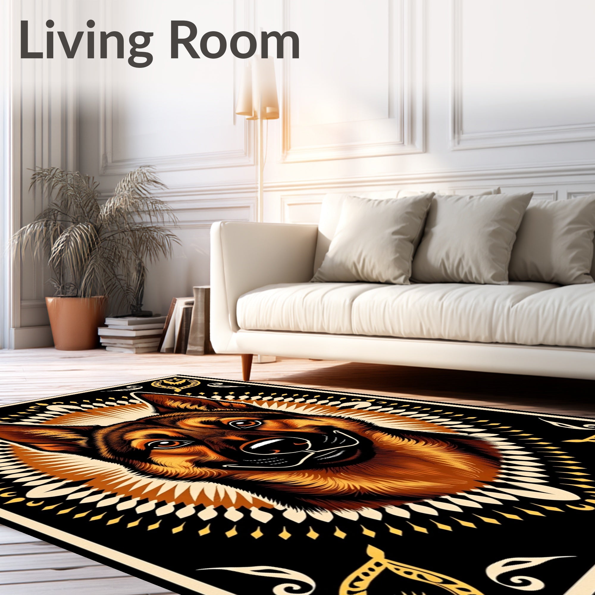 Bold German Shepherd Sunburst Square Rug