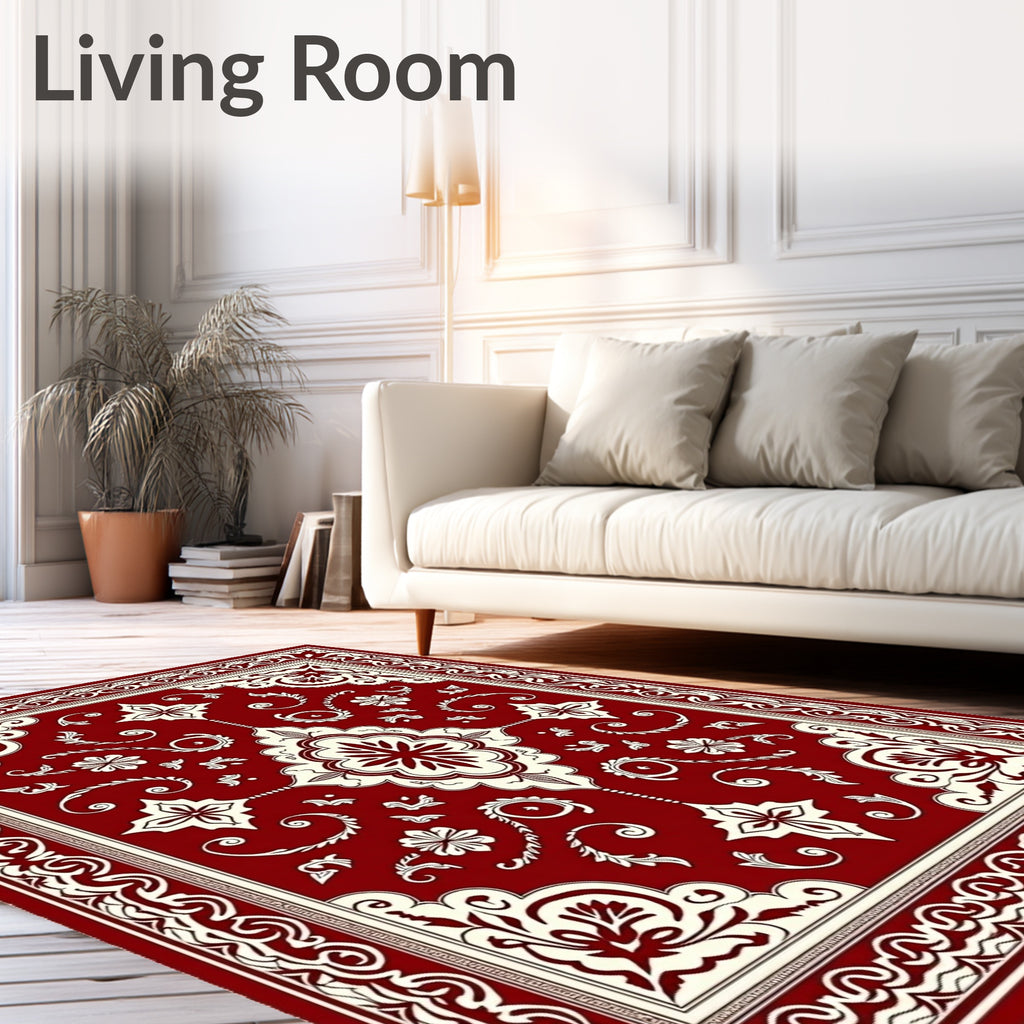 Rich Red Floral Medallion Classic Rug