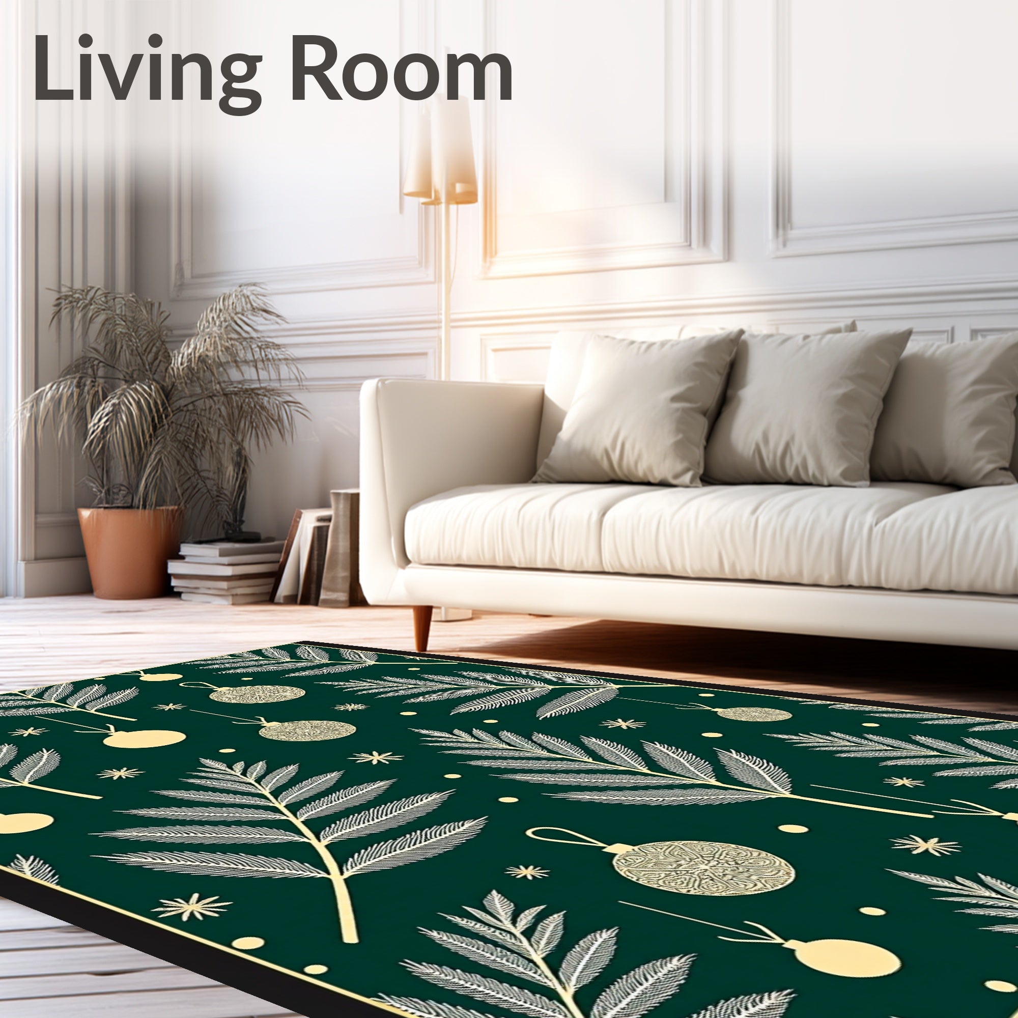 Deep Green Ornate Ornament Foliage Rug