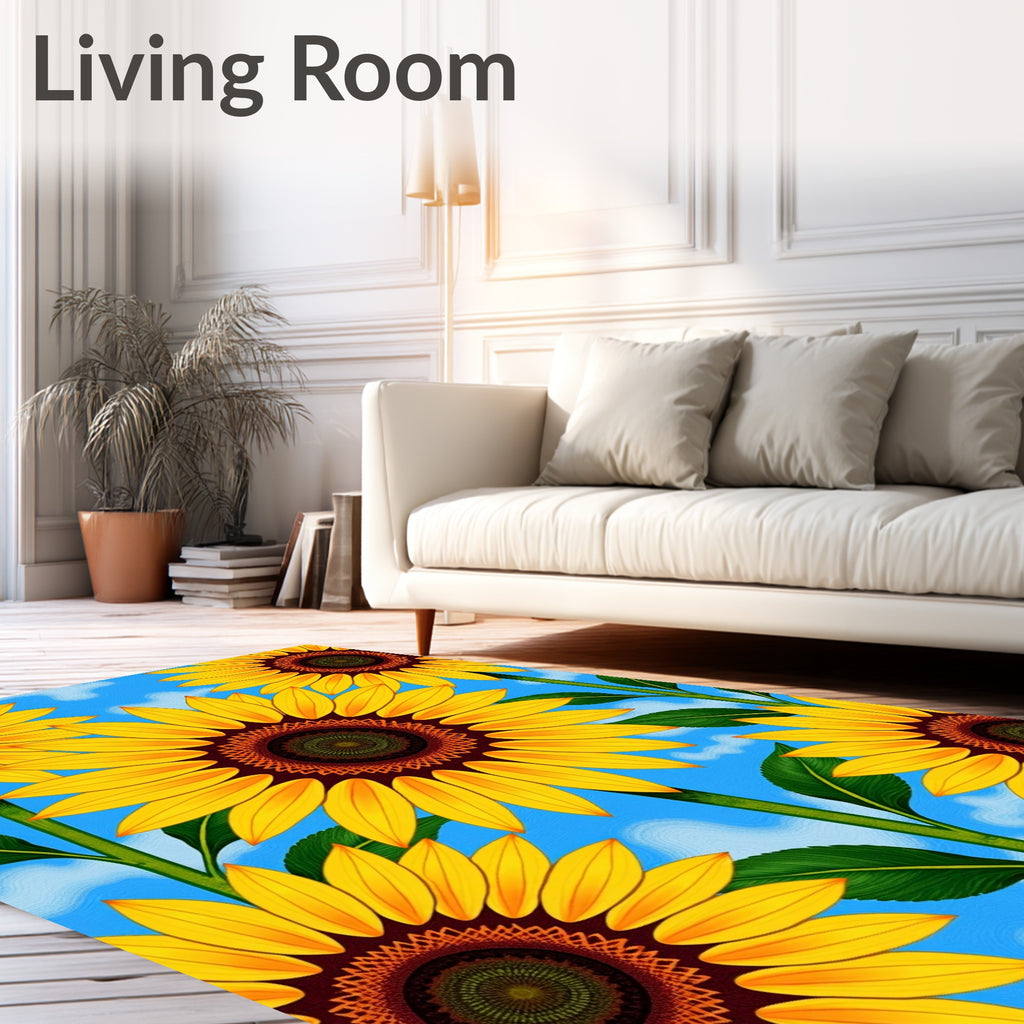Golden Sunflowers Against Sky Rug