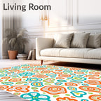 Whimsical Orange Turquoise Organic Forms Rug
