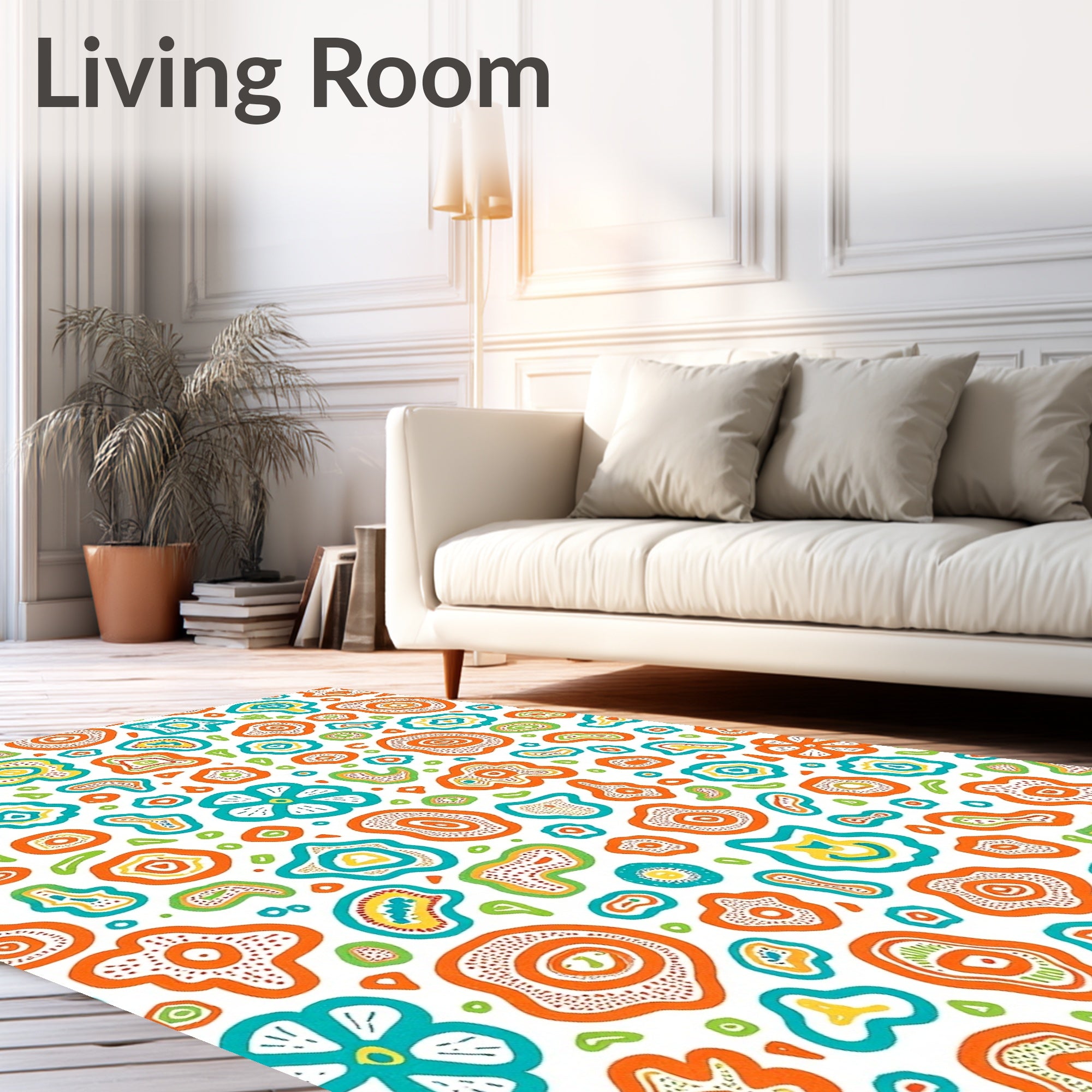 Whimsical Orange Turquoise Organic Forms Rug