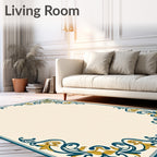 Ornate Teal Golden Filigree Corner Rug