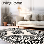 Monochromatic Scrolling Leaf Medallion Rug