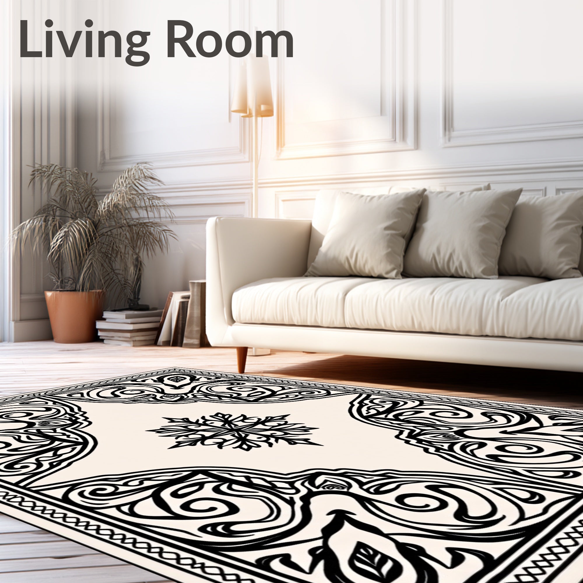 Monochromatic Scrolling Leaf Medallion Rug