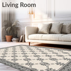 Minimalist Cream Floral Diamond Border Rug