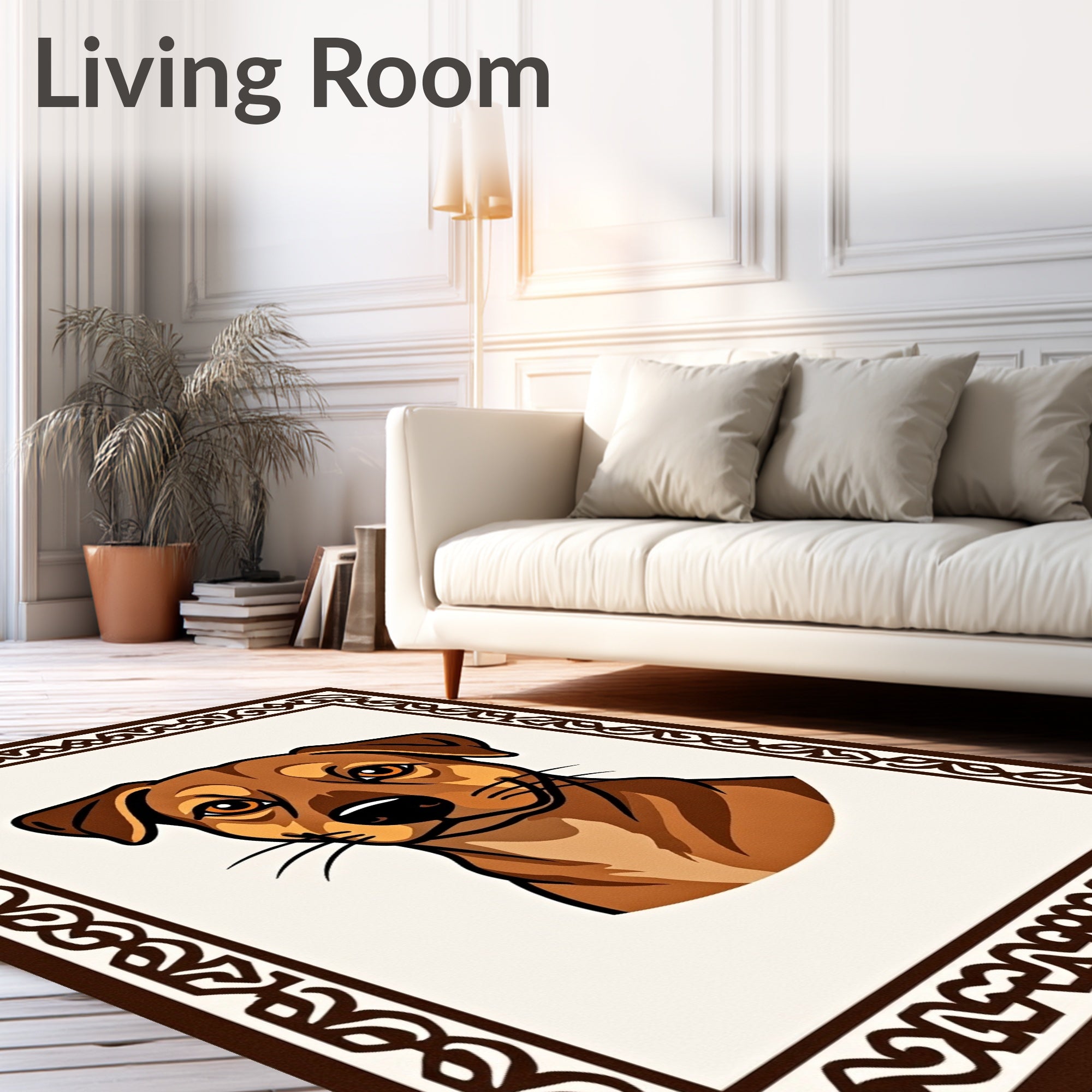 Brown Dog Portrait Ornate Frame Rug