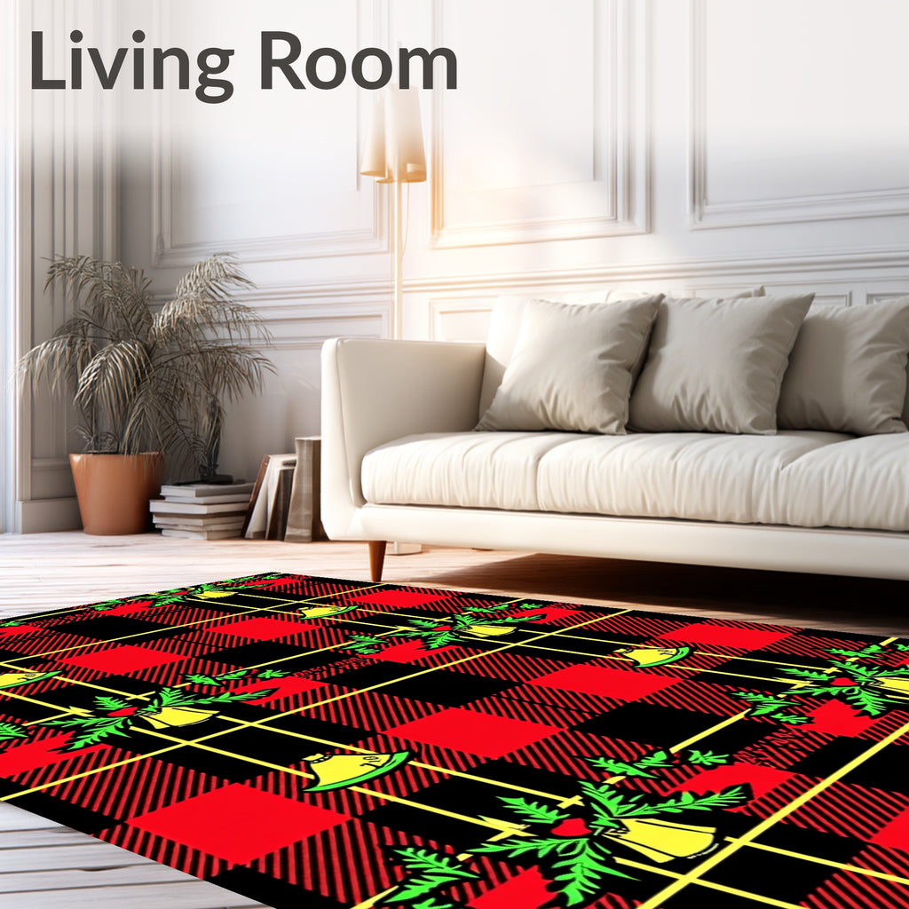 Red Black Yellow Plaid Bells Holly Rug