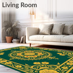 Emerald Golden Floral Intricate Mandala Rug