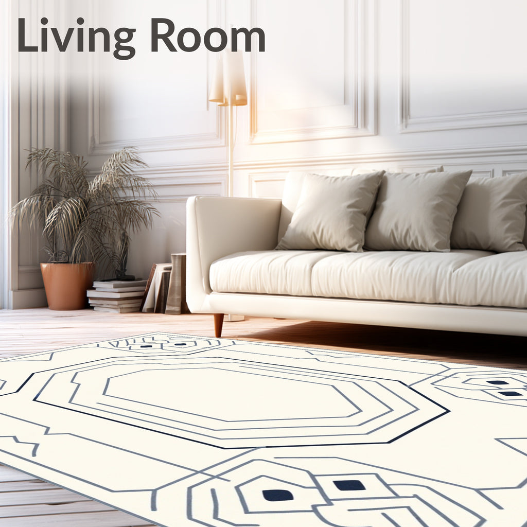 Modern Geometric Gray Linear Octagon Rug