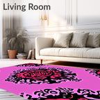 Pink Black Abstract Floral Mandala Rug