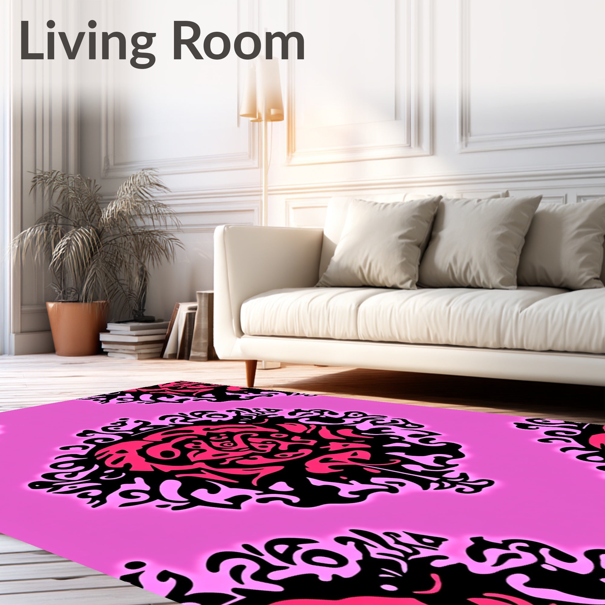 Pink Black Abstract Floral Mandala Rug
