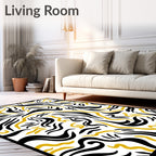 Bold Yellow Black Curving Lines Rug