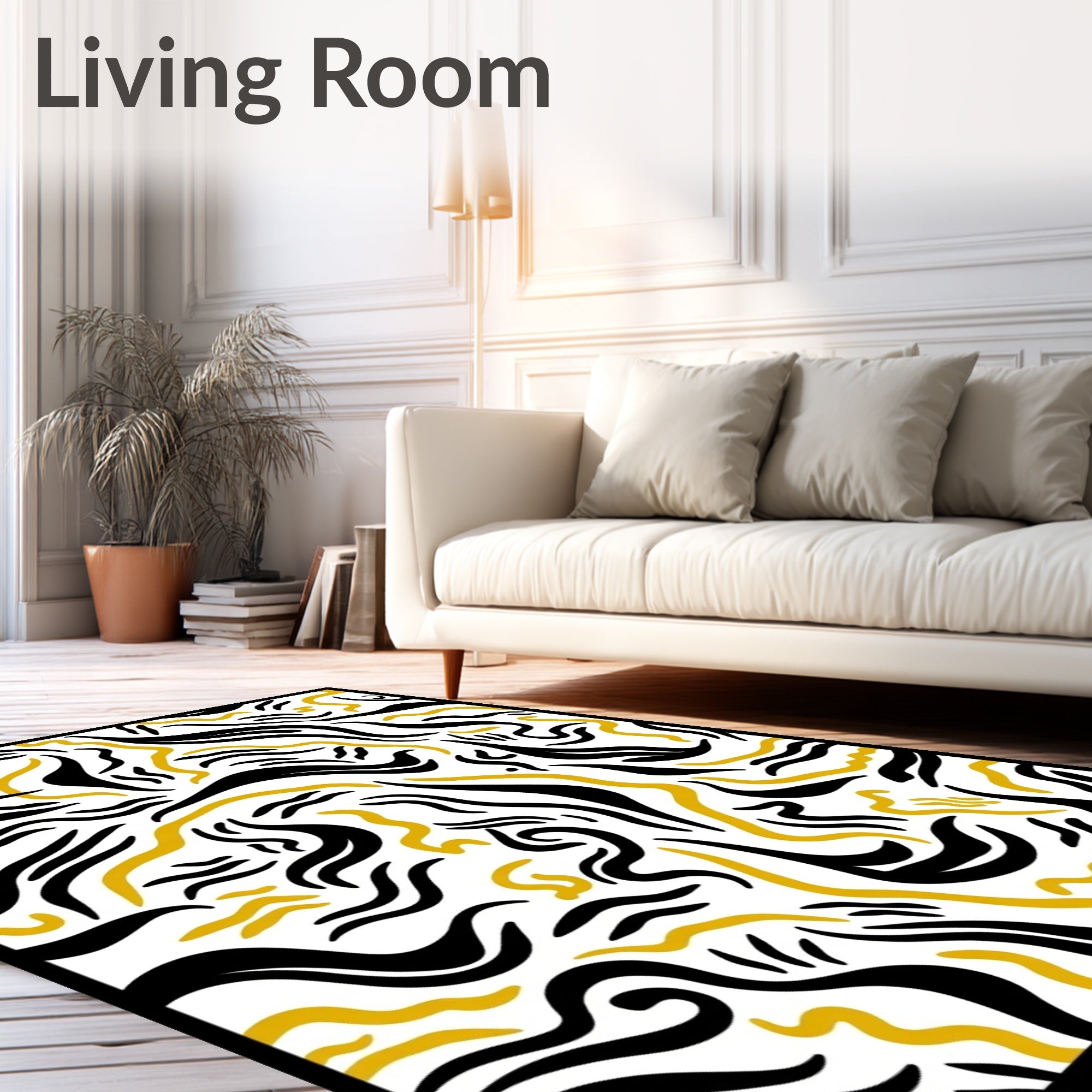 Bold Yellow Black Curving Lines Rug