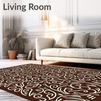 Chocolate cream ornate vine scrollwork Rug