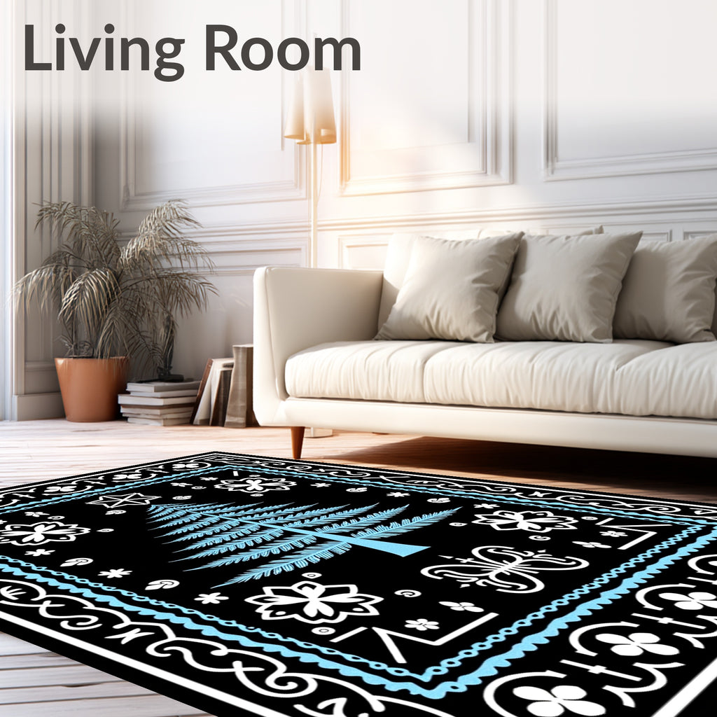 Winter Forest Blue Fern Tree Rug